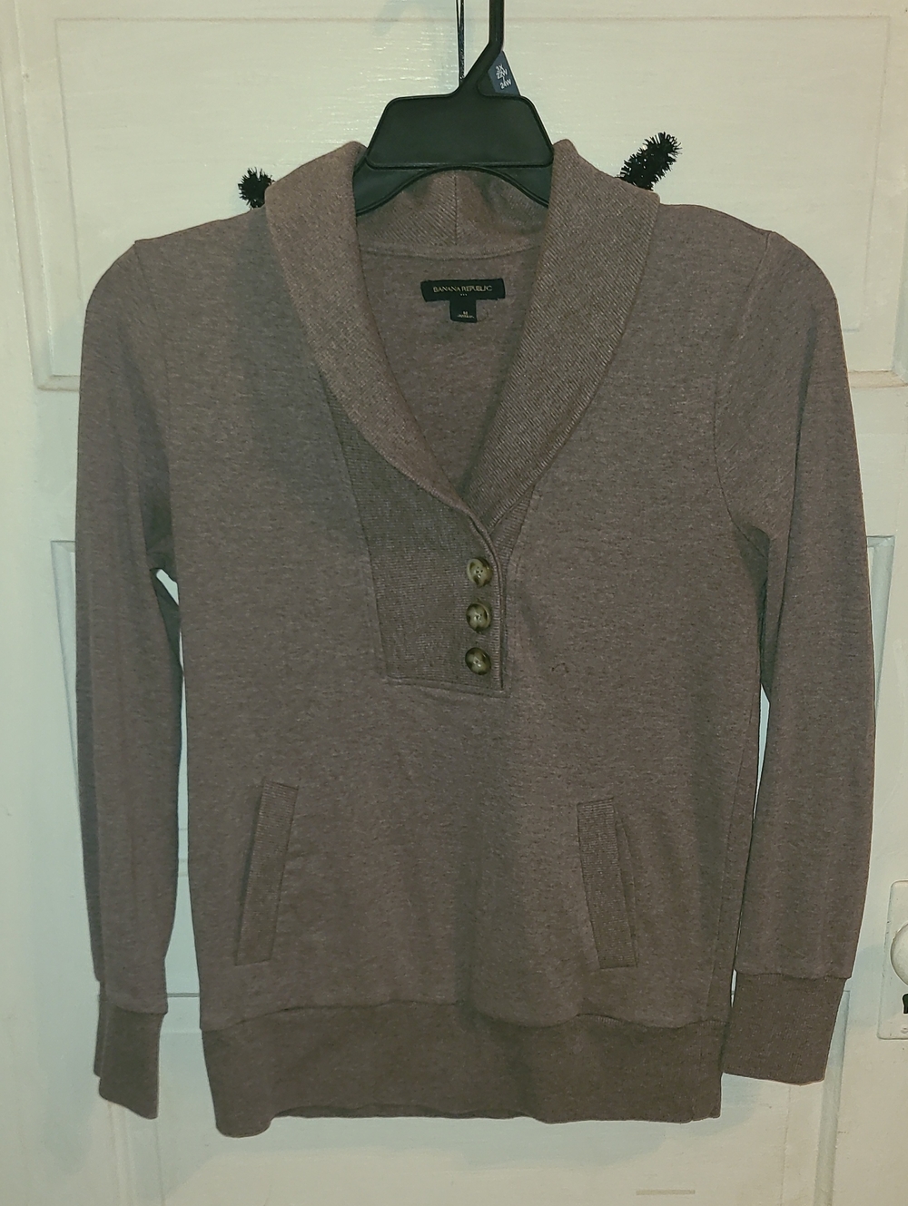 Banana Republic Taupe Shawl Collar Button Pullover